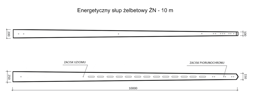 energetyczny słup żelbetowy ŻN 10 m